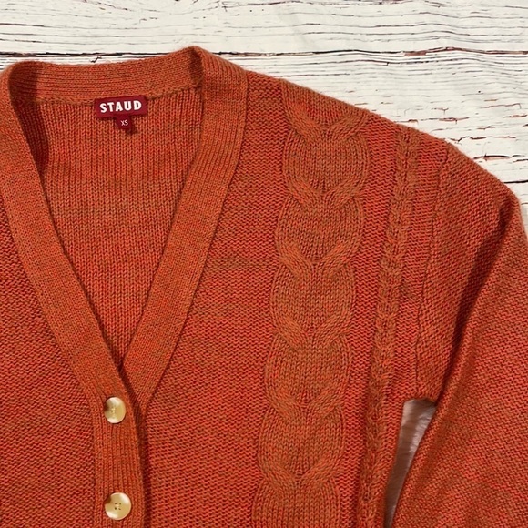 Staud Blake Oversized Cable Knit Cardigan in Orange - Picture 8 of 11